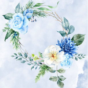 Dusty Blue Navy Watercolor Floral Wedding Invitation