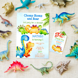 Colourful baby dinosaurs toddler birthday invite