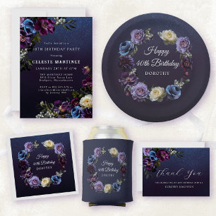 40th Birthday Personalized Moody Purple Flower Napkin