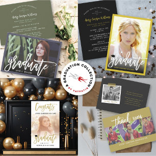 Carte De Remerciements Brush Script Calligraphie 3 Photo Moderne Graduati