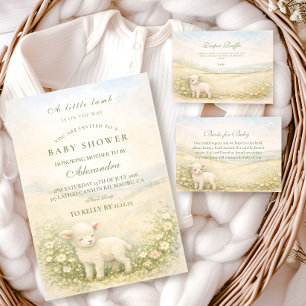 Vintage Standing Lamb Meadow Floral Baby Shower Invitation
