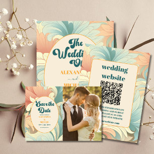 Boho Retro Colourful Floral Wedding  Save The Date