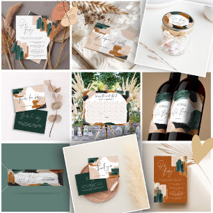 Green terracotta abstract watercolor baby shower invitation