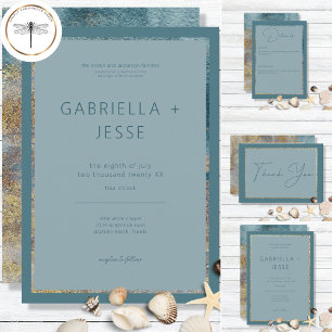 Modern Beach Abstract Teal & Gold Save The Date