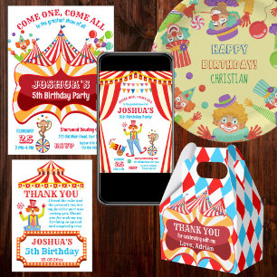Carnival circus clown birthday party invitation