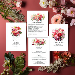 Red, Pink, and Green Floral Wedding Invitation