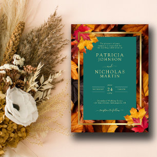 A Teal & Fall Fantasy Gold Rustic Reverie Wedding Save The Date