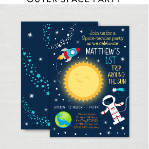 Space Rocket Ship Blast Off Birthday Invitation