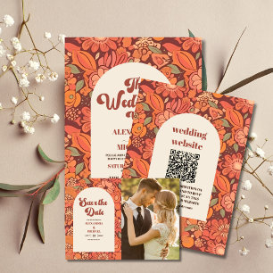 Arch Groovy Retro 70s Floral Wedding Save The Date