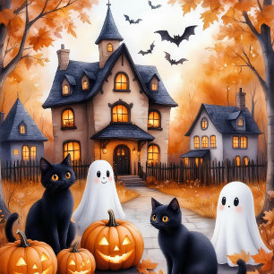 Cute Black Cat Halloween T-Shirt   Kawaii