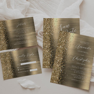 Invitation Mariage de script de Parties scintillant métal bro
