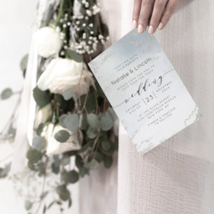 Ombre Dusty Blue Frosted Silver Foil Luxe Wedding Invitation