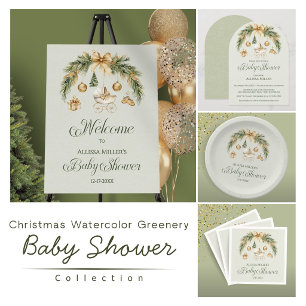 Christmas Watercolor Greenery Winter Baby Shower Napkin