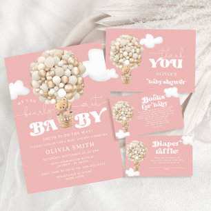 Teddy Bear Gold Balloons Girl Baby Shower Enclosure Card