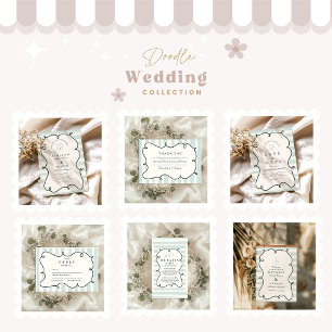 Carte De Remerciements Mariage de cadre ondulé vert Doodle