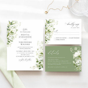 Sage Green Organic Greenery Watercolor Wedding Invitation