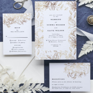 White Elegant Drawn Botanical Wedding Reception Enclosure Card