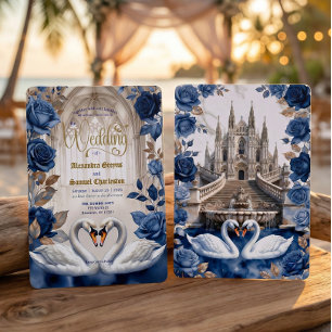Vintage Gothic Cathedral Fairytale Swan Wedding Invitation