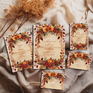 Fall Floral Pumpkin Rustic Wedding Save The Date