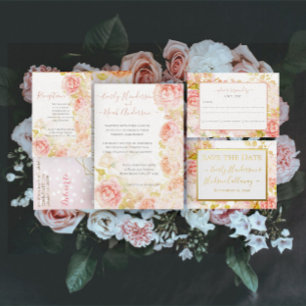 Vintage Pink Climbing Vine Rose  Wedding  Invitation