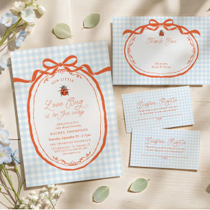 A Little Love Bug On The Way Gingham Baby Shower Thank You Card