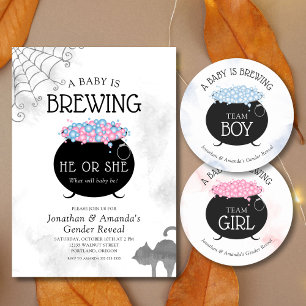 Team Girl Halloween Baby Is Brewing Gender Reveal  Classic Round Sticker