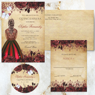 Rustic Vintage Red Floral Butterfly   Classic Round Sticker