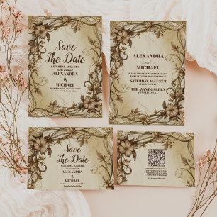 Art Nouveau Gold Botanical Wedding Save The Date