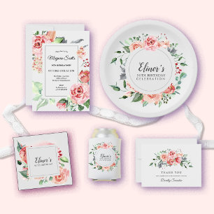 Elegant Pink Rose Floral 90th Birthday Party Invitation