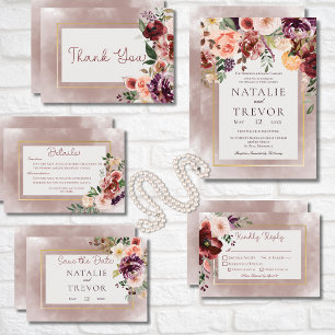 Autumn Plum Floral Bouquet Wedding Invitation