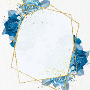 Invitation Cyan Blue Florals Gold Mariage géométrique