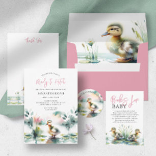 Cute Girl Watercolor Duck Baby Shower Invitation