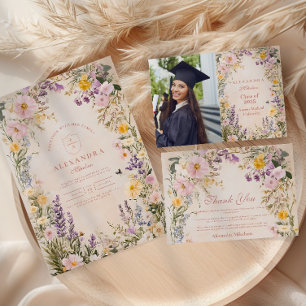 Photo Stylish Wildflower Meadow Garden Graduation  Invitation