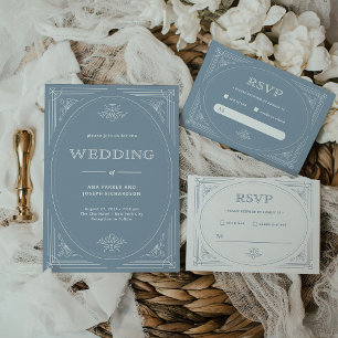 Cartons Réponse Déco moderne   Elégant Mariage blanc et bleu pouss