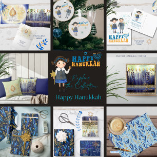  Blue Floral , Stars, Light Hanukkah Pattern Wrapping Paper Sheet