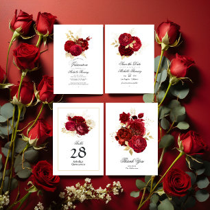 Red and Gold Vintage Rose Quinceañera Table Number
