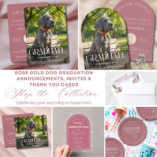 Dog Graduation Invitation Cards Rose Gold