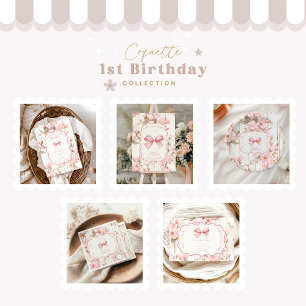 Invitation Bow Floral Fancy ONE Girl 1er anniversaire