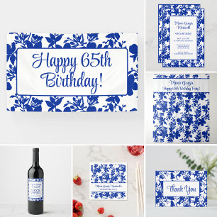 Chic Blue Azure Floral 65th Birthday Party Invitation