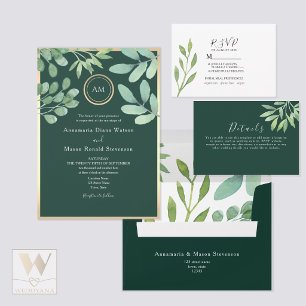 Emerald Green Botanical Wedding All In One Invitation