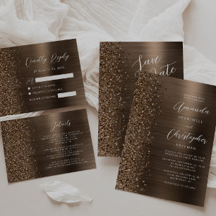 Invitation Bronze Glam brossé Mariage de Parties scintillant 