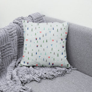 Christmas forest with presents and trees and snow accent pillow