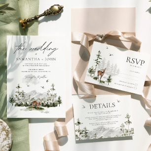 Evergreen Rustic Mountain Forest Wedding RSVP Card