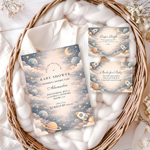 Neutral Space Stars Baby Shower Invitation