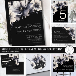 Elegant Modern Black Floral Wedding Menu