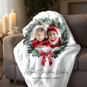 Personalized Christmas Wreath with Photo & Name Ceramic Ornament