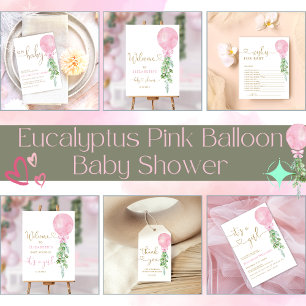 Oh Baby Pink Balloon Eucalyptus Baby Shower Invitation