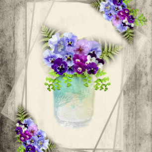 Geometric Rustic Elegant Pansies Wedding Invitation