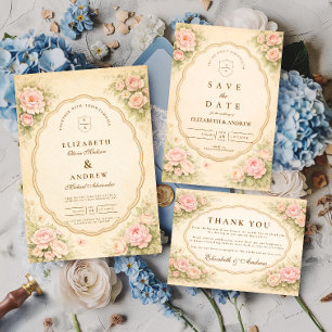 Save The Date Mariage au jardin de roses roses anciennes