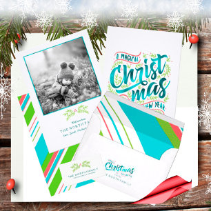 Magical Christmas Typography Photo Teal ID441 Holiday Card
